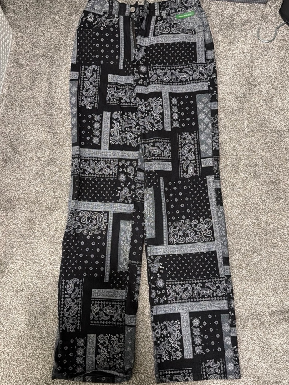Women's Straight Leg Paisley Patchwork Pants - Black